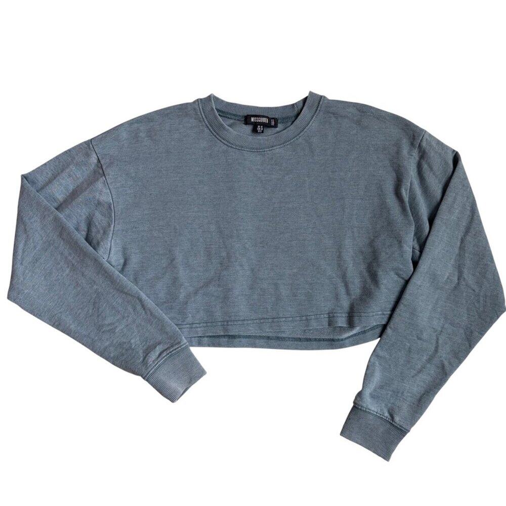 Missguided Crewneck Gray Cropped Sweatshirt - Size 6